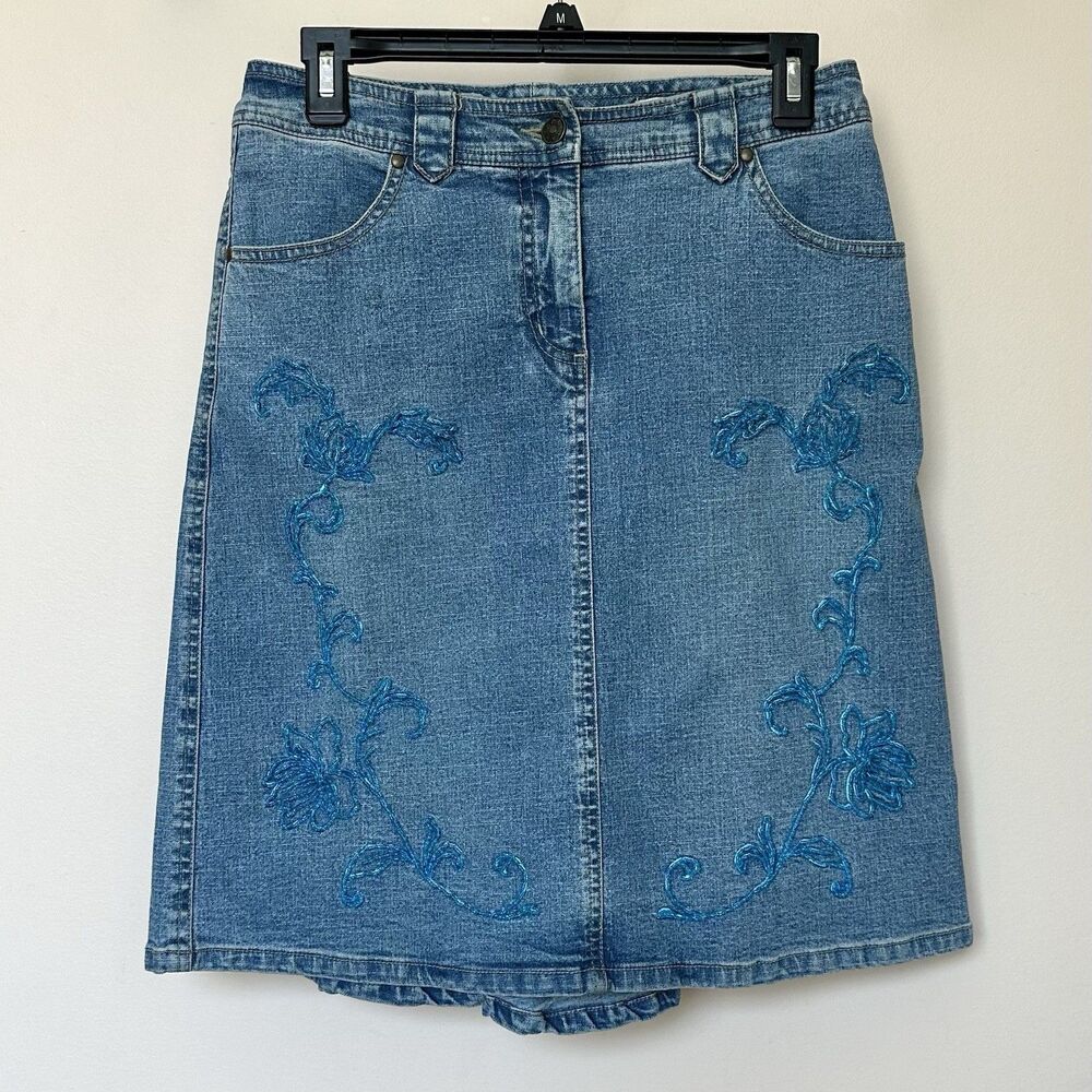 AMI Denim Skirt 6 Beaded Retro Boho Western Midi